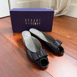 Stuart Weitzman Patent Leather Bow Wedge Candy Black Size 9N
